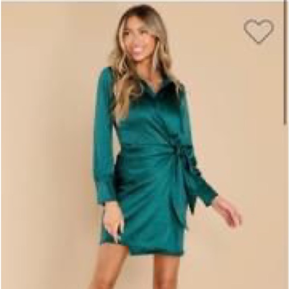 Green satin dress